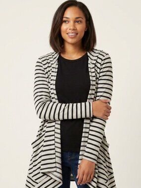 ⭐️ 5 for 20$! ⭐️ Retro-ology Striped Waterfall Open Cardigan in Grey and Black